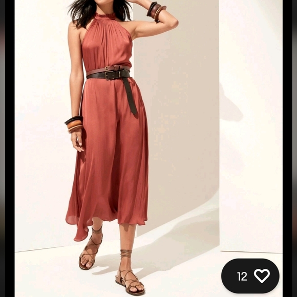 Banana Republic Deep Orange Satin Halter Midi Dress - Picture 3 of 7